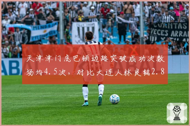 天津津门虎巴顿边路突破成功次数场均4.5次，对比大连人林良铭2.8次，边路爆破能力差距